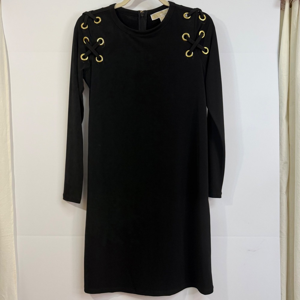 Michael Kors Black Grommet Lace Up Shift Dress Small Romantic Flirty NWT $135